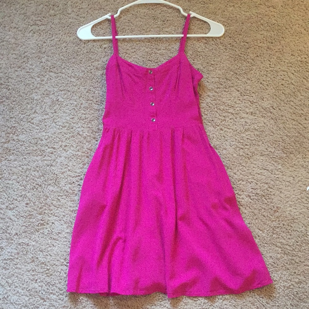 Express fuschia button up dress with pockets